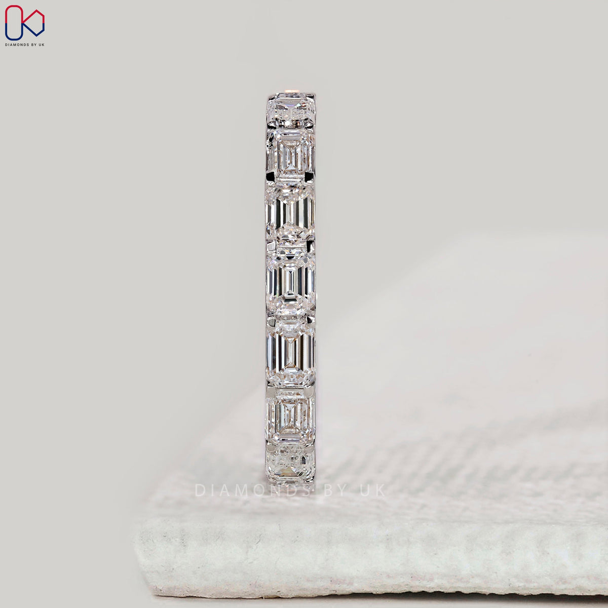White Gold Emerald Diamond Eternity Band