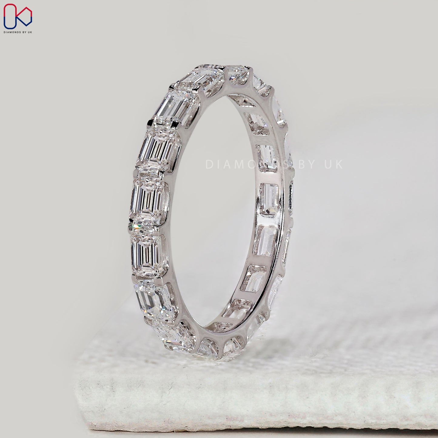 White Gold Emerald Diamond Eternity Band