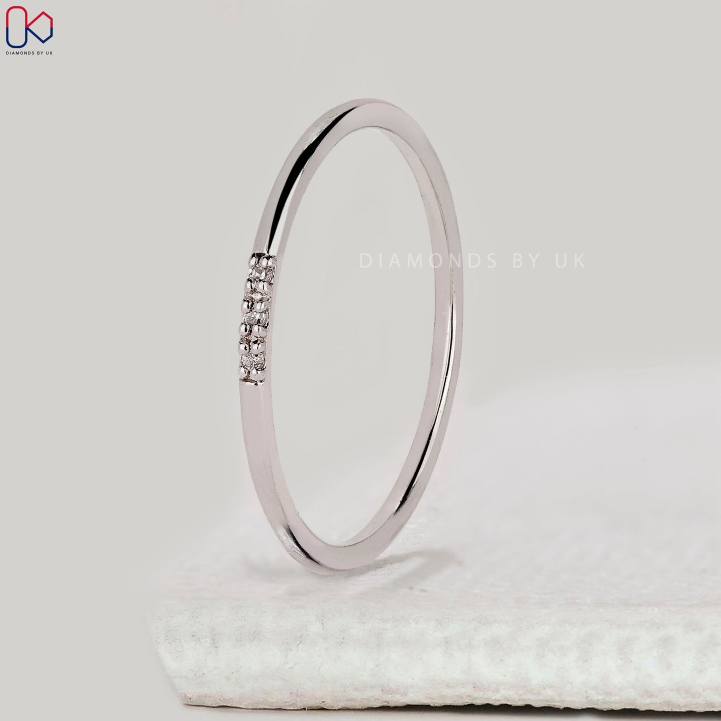 White Gold Round Diamond Minimalist Wedding Band