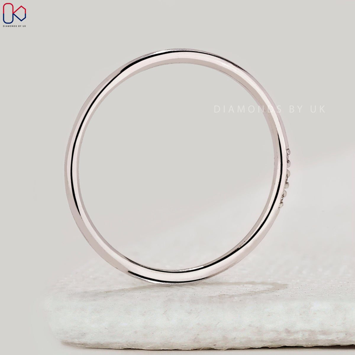 White Gold Round Diamond Minimalist Wedding Band