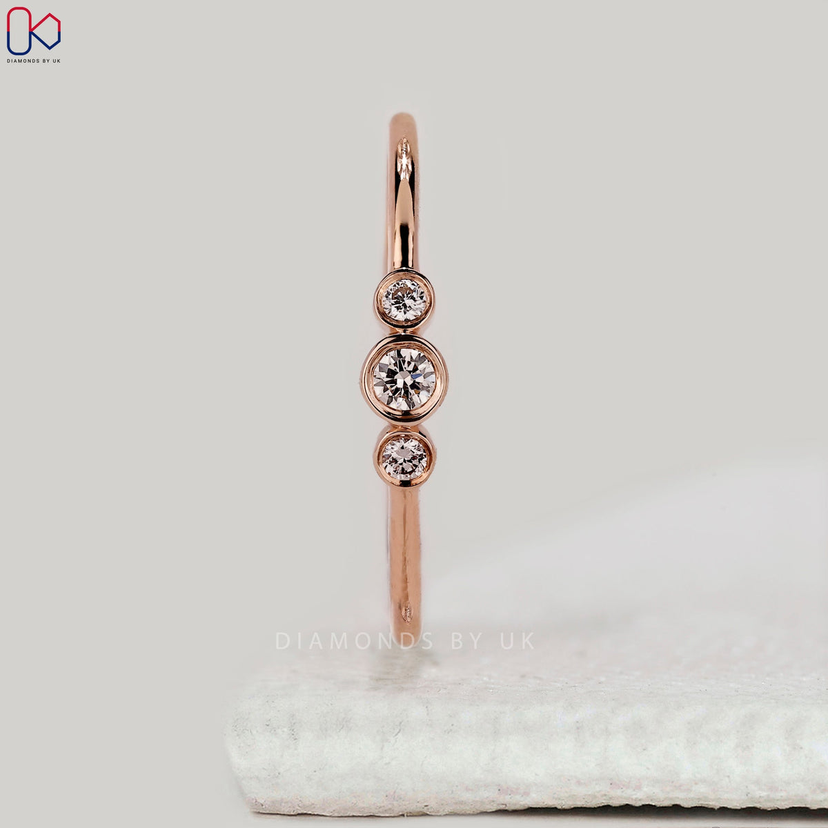 Round Diamond 3 Stone Bezel Set Band