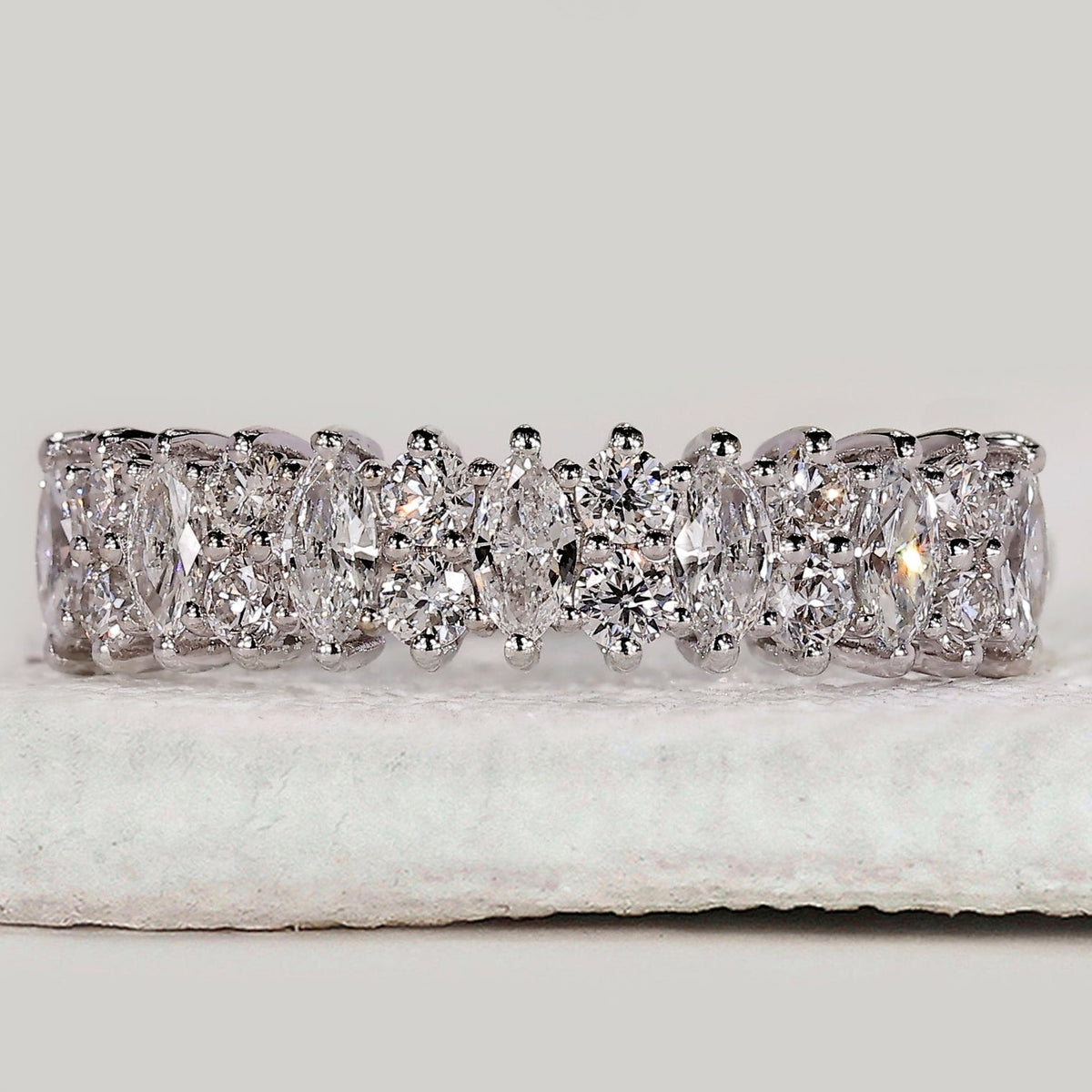 White Gold Round and Marquise Wedding Band