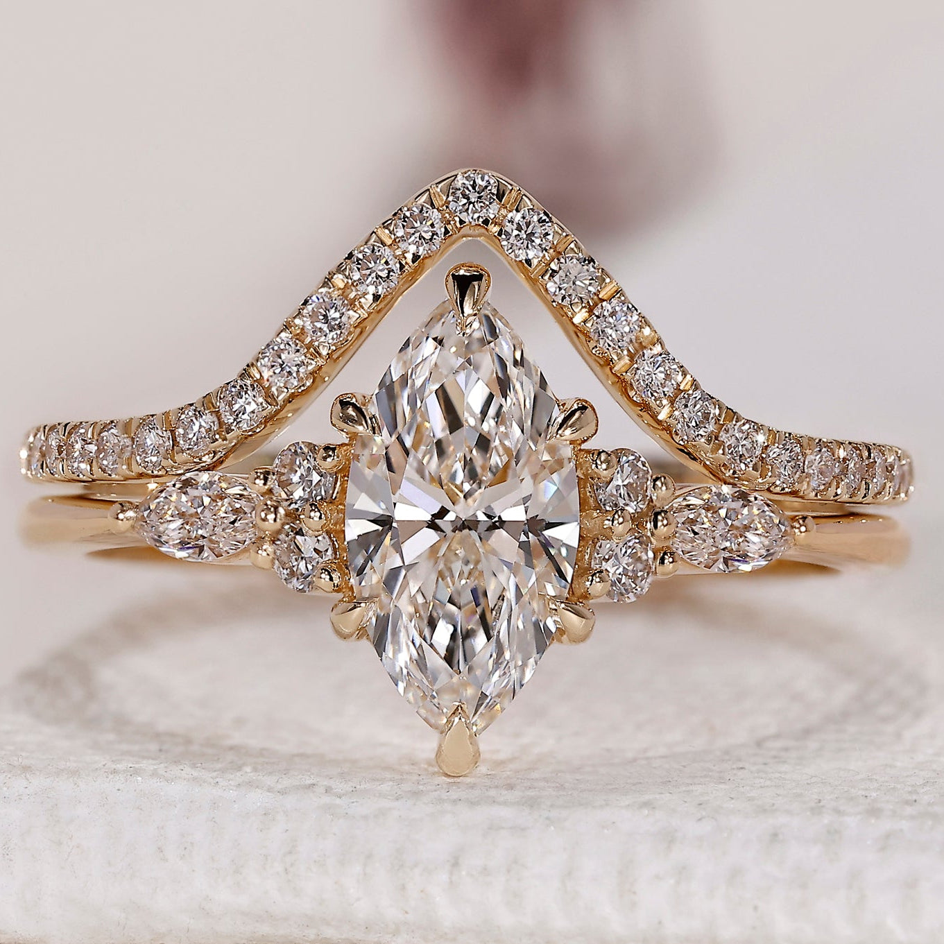 Side Stone Marquise Ring with Wedding Band