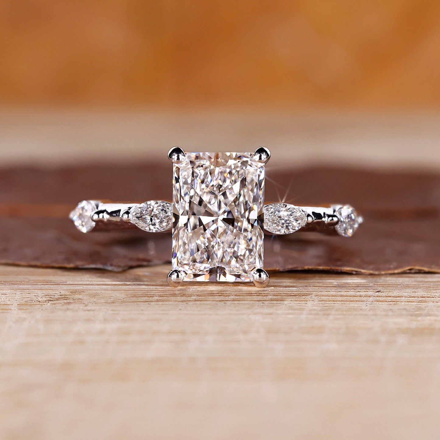 Radiant Cut Diamond Ring in Distance Pave Setting