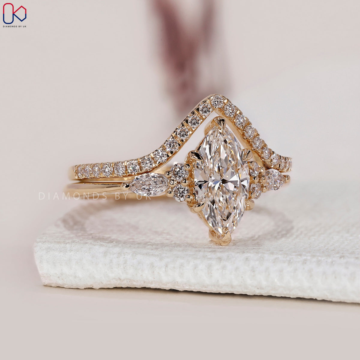 Side Stone Marquise Ring with Wedding Band
