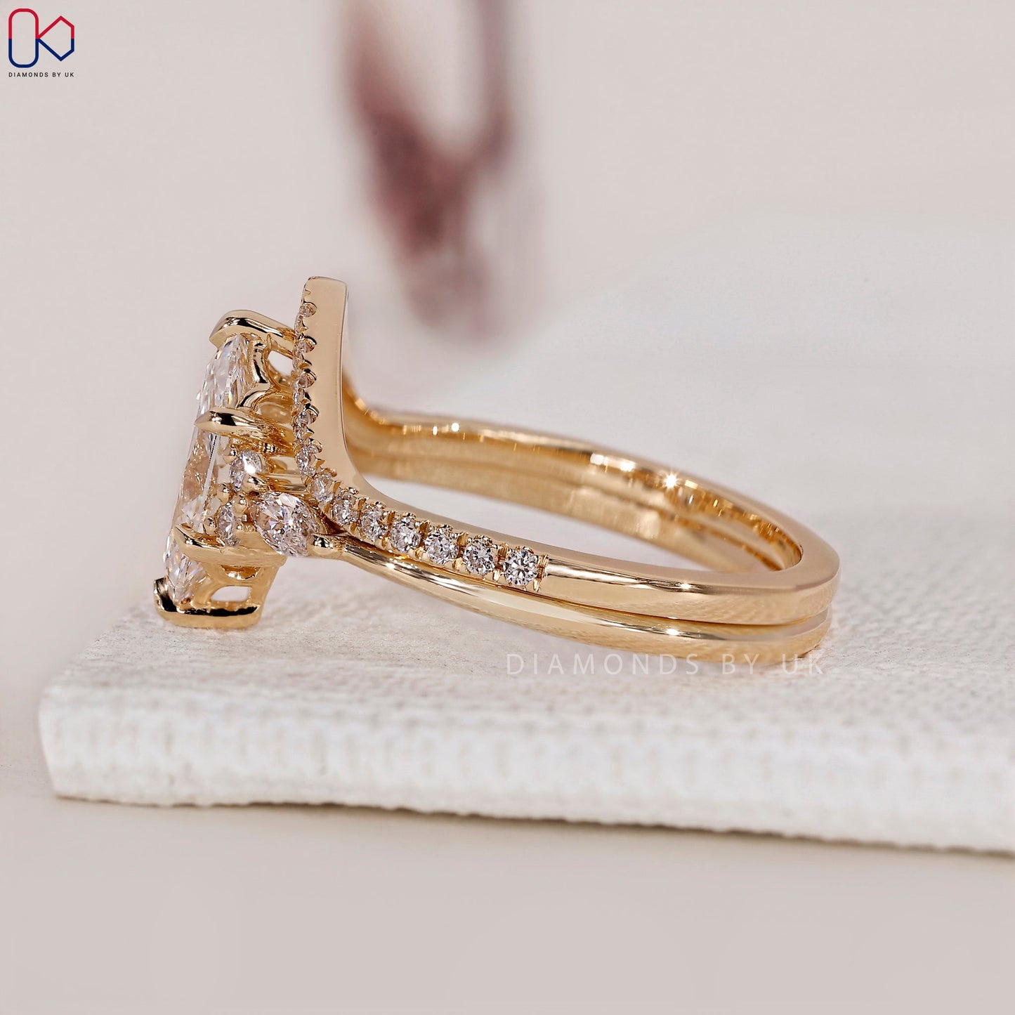 Side Stone Marquise Ring with Wedding Band