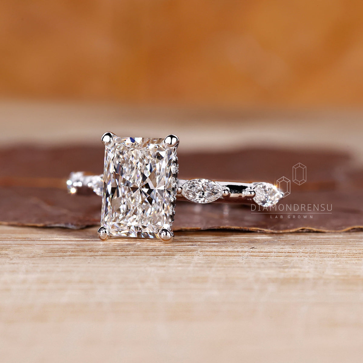 Radiant Cut Diamond Ring in Distance Pave Setting