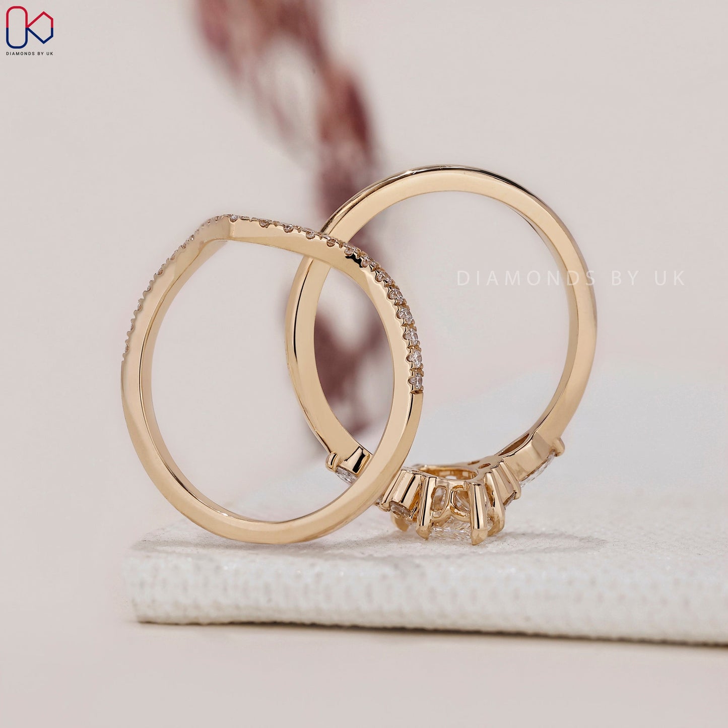 Side Stone Marquise Ring with Wedding Band