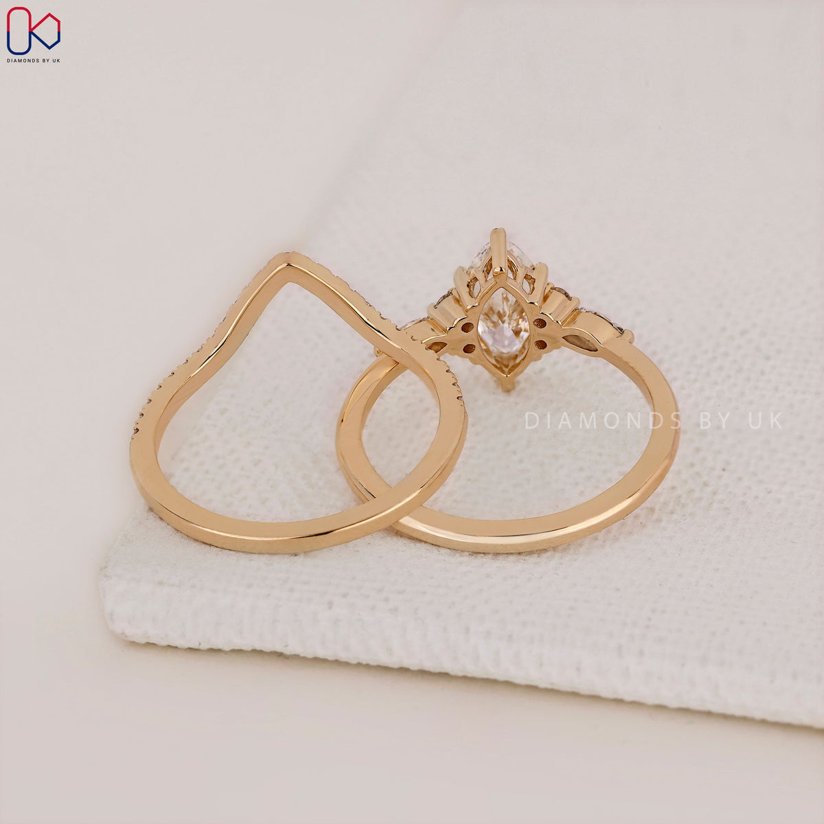 Side Stone Marquise Ring with Wedding Band