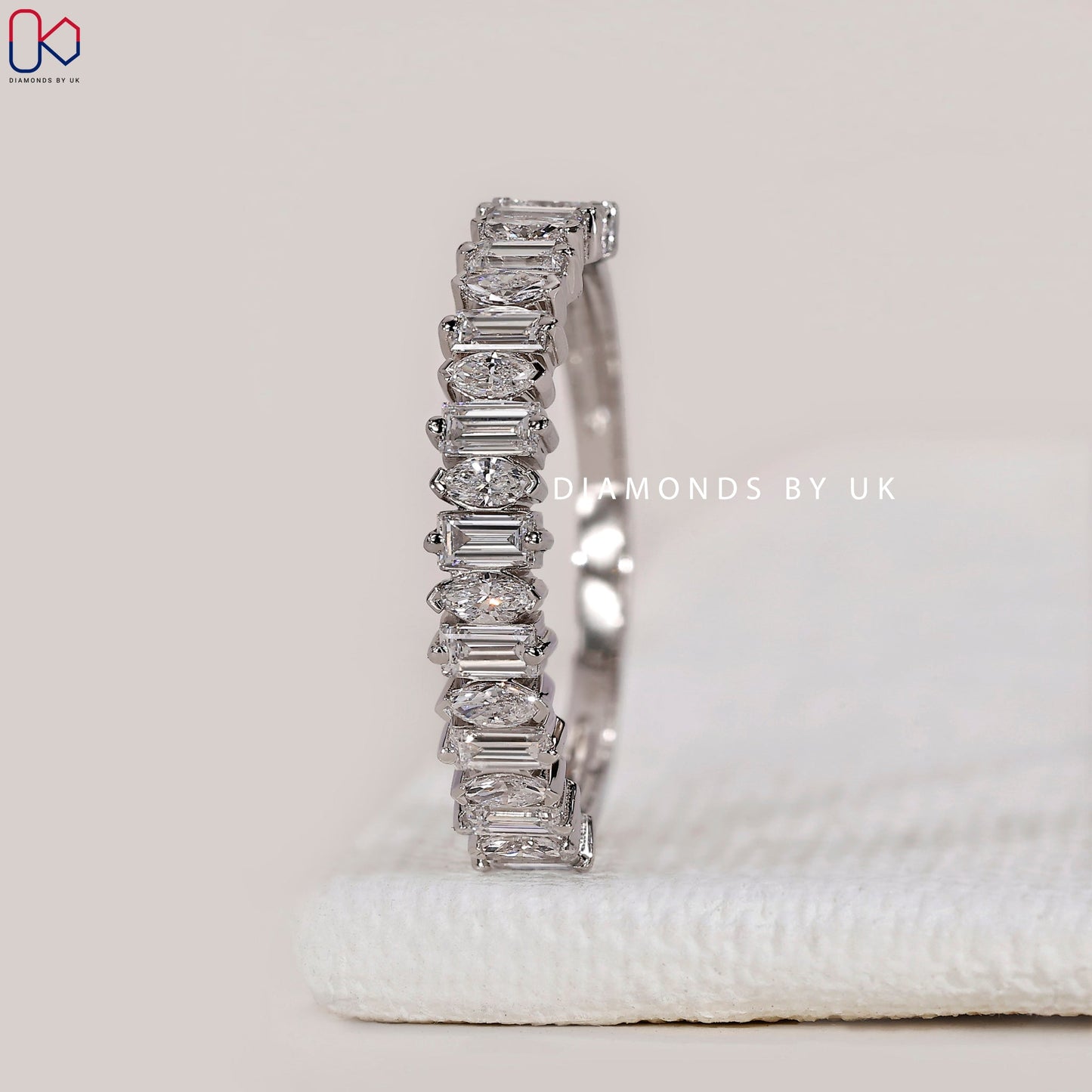 Marquise and Round Diamond Half Eternity Band