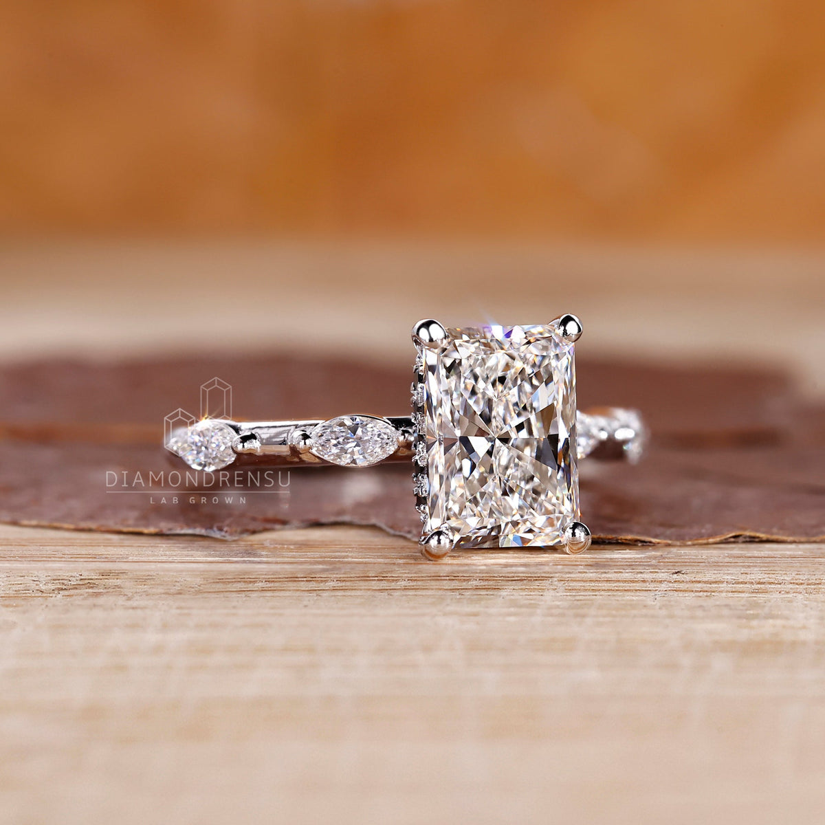Radiant Cut Diamond Ring in Distance Pave Setting