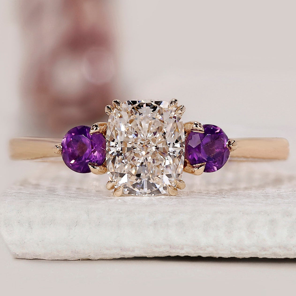 Yellow Gold Elongated Cushion Cut Diamond Ring