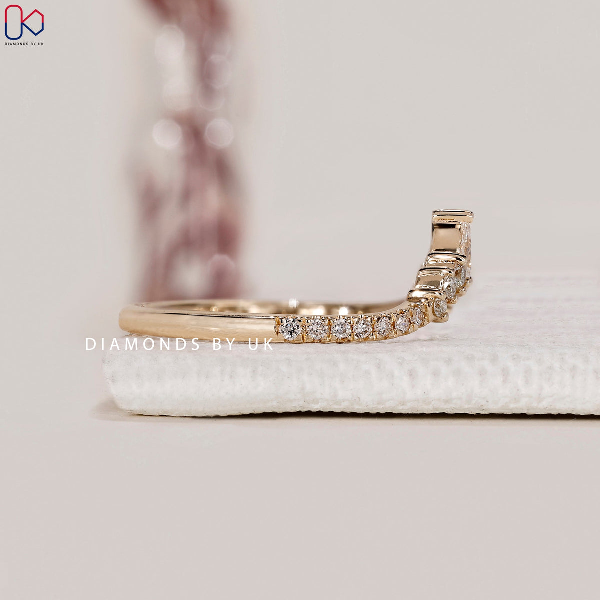Pear and Round Wedding Band in Curved Style