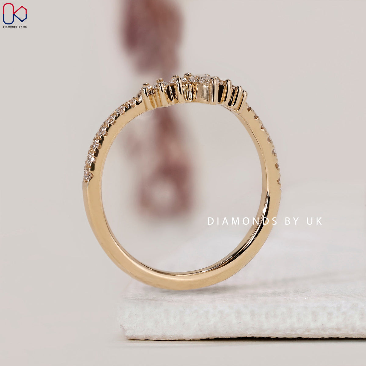 Pear and Round Wedding Band in Curved Style