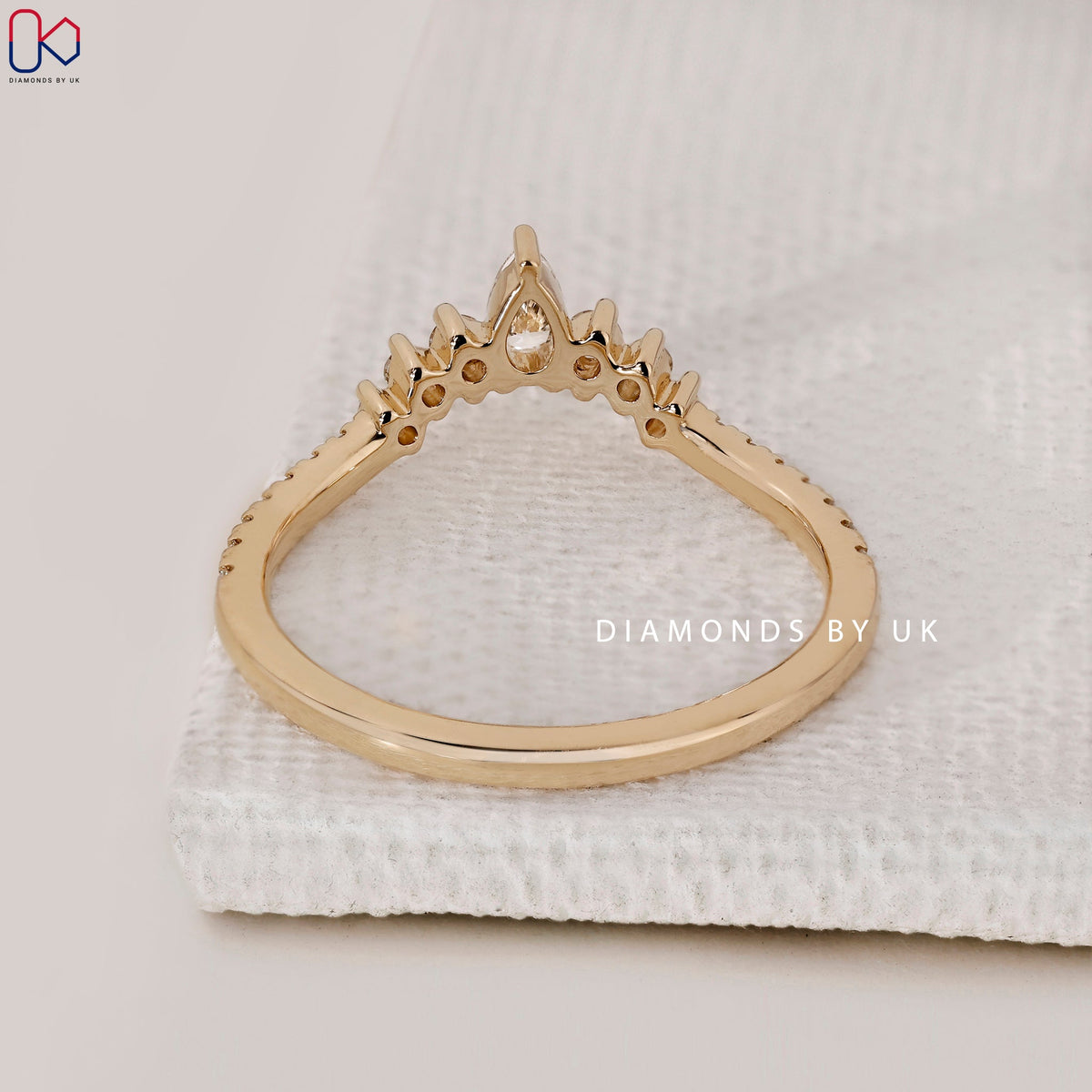 Pear and Round Wedding Band in Curved Style