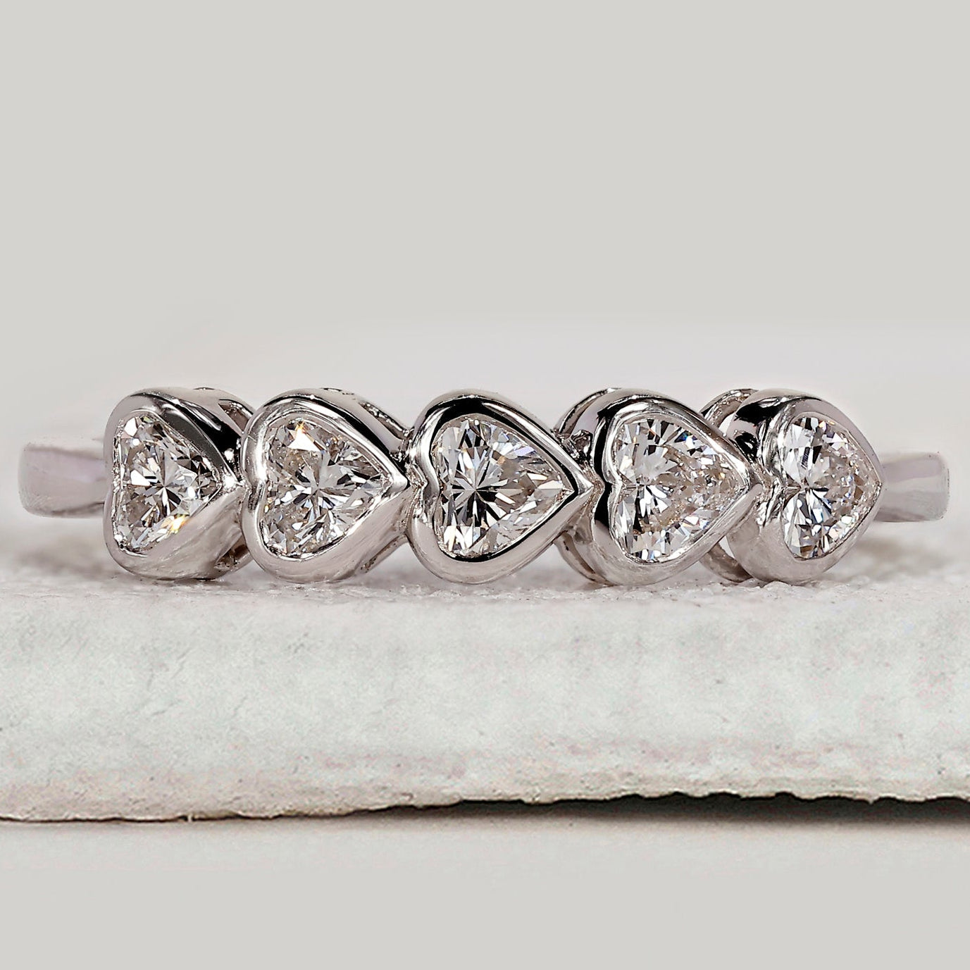 5 Stone Bezel Set Heart Diamond Band