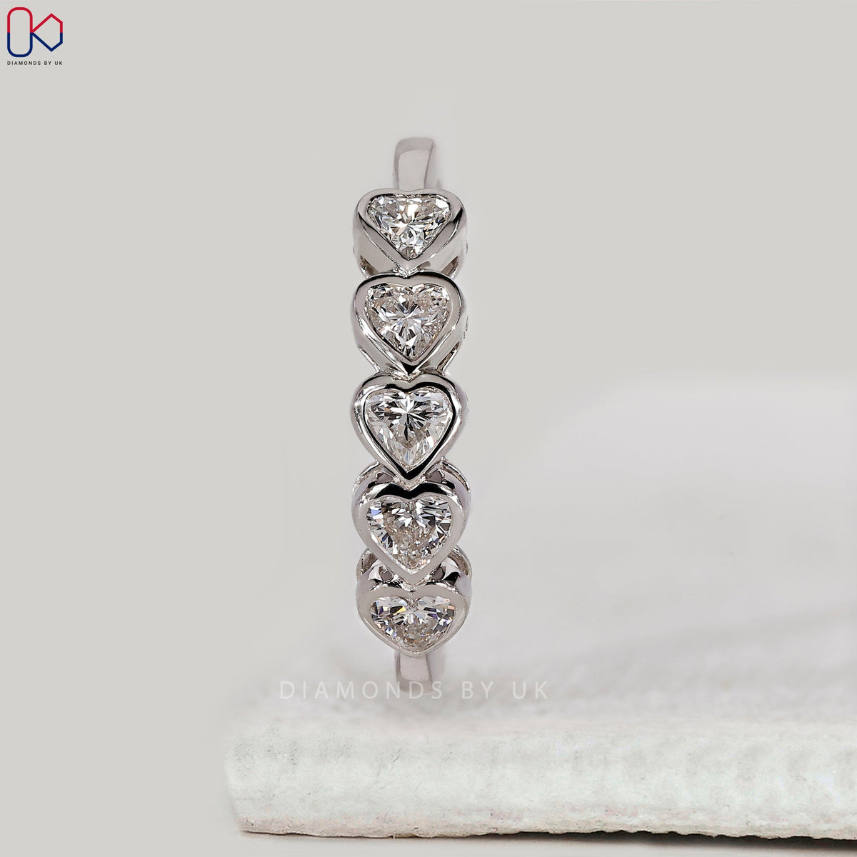5 Stone Bezel Set Heart Diamond Band