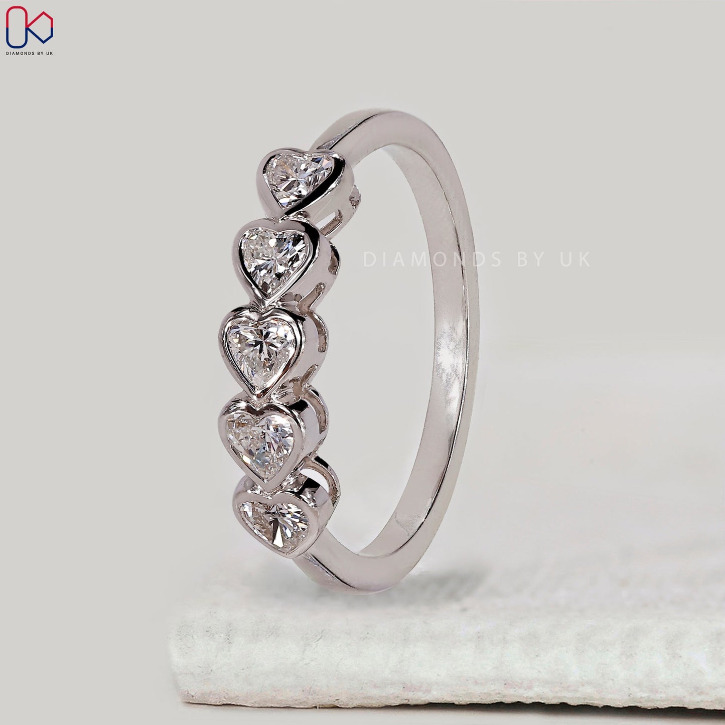 5 Stone Bezel Set Heart Diamond Band