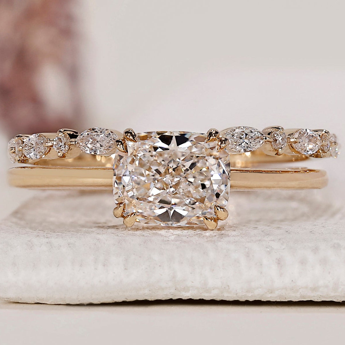 Solitaire Style Cushion Cut Ring with Wedding Band