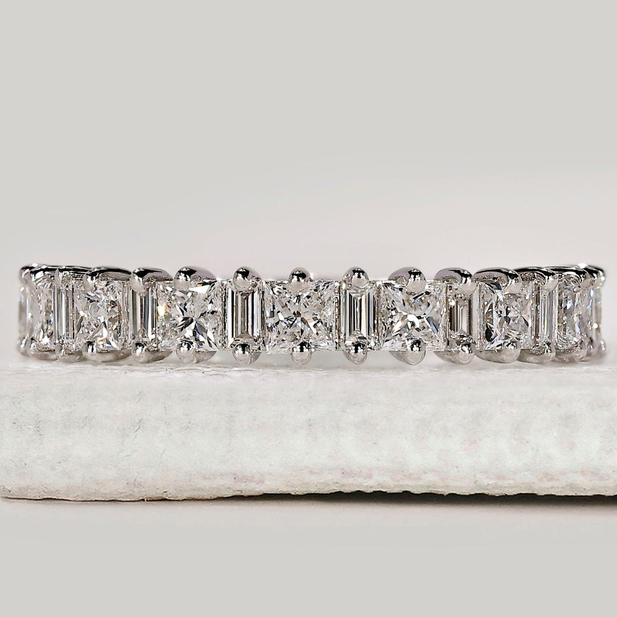 Half Eternity Princess and Baguette Diamond Band