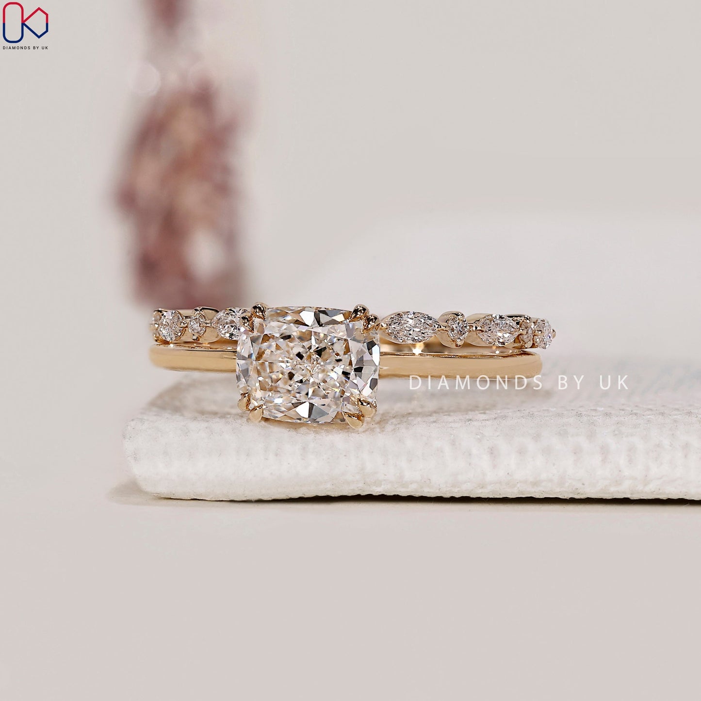 Solitaire Style Cushion Cut Ring with Wedding Band