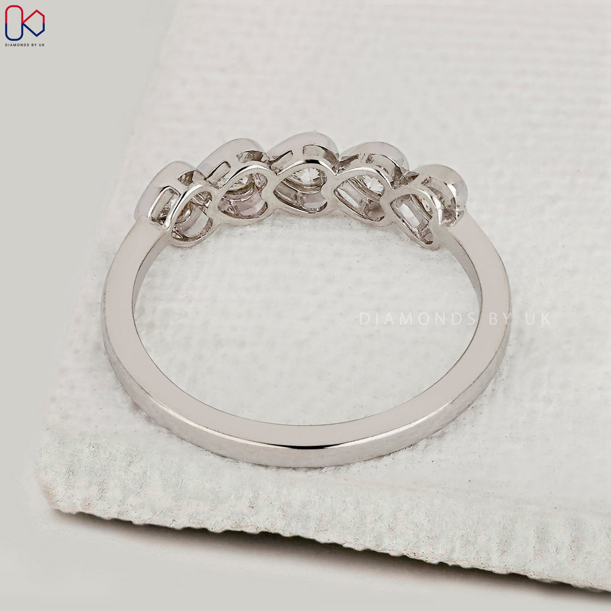 5 Stone Bezel Set Heart Diamond Band