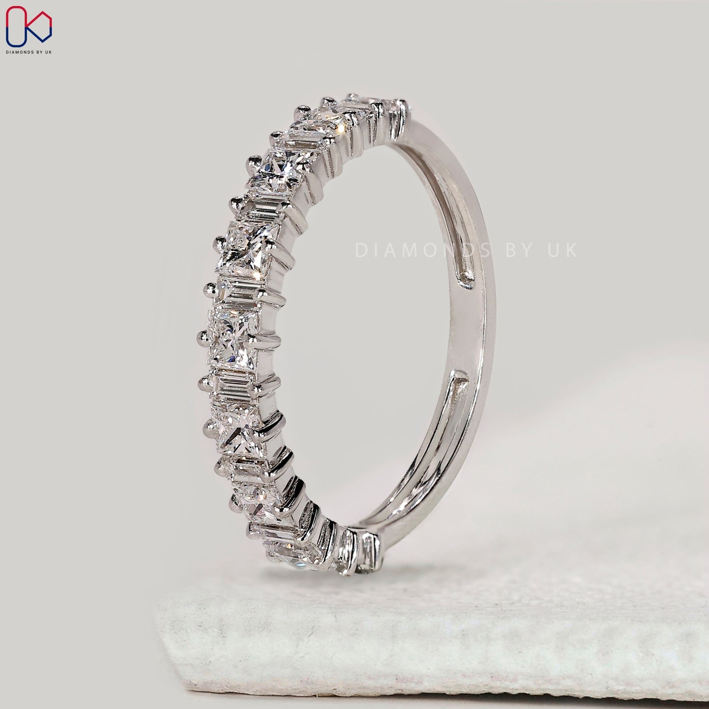 Half Eternity Princess and Baguette Diamond Band