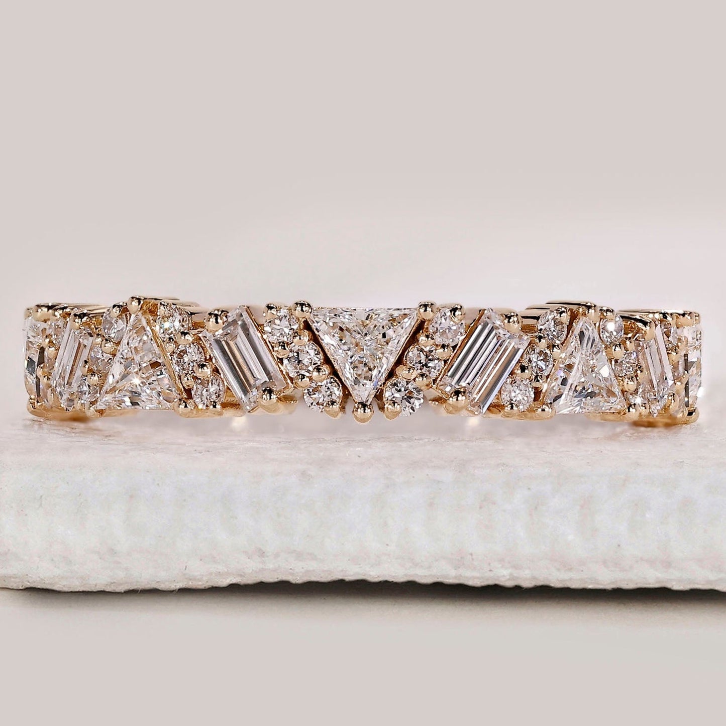 Round, Baguette and Trillion Cut Half Eternity Band
