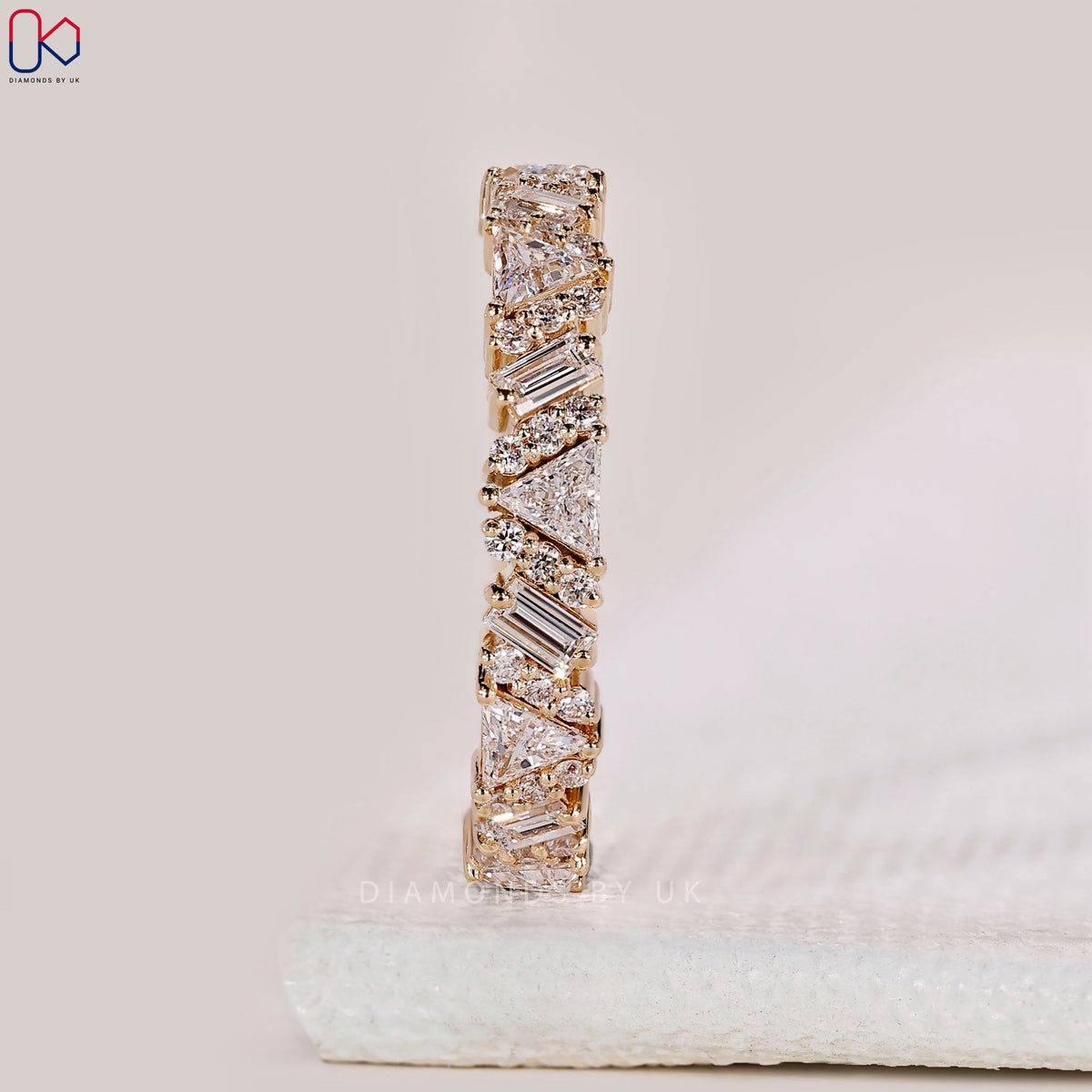 Round, Baguette and Trillion Cut Half Eternity Band