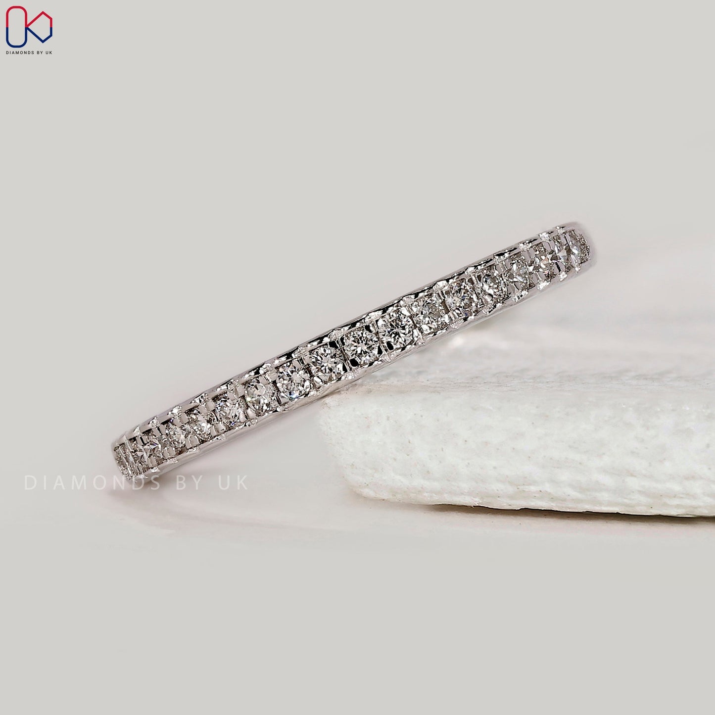 Round Diamond Half Eternity Band in White Gold