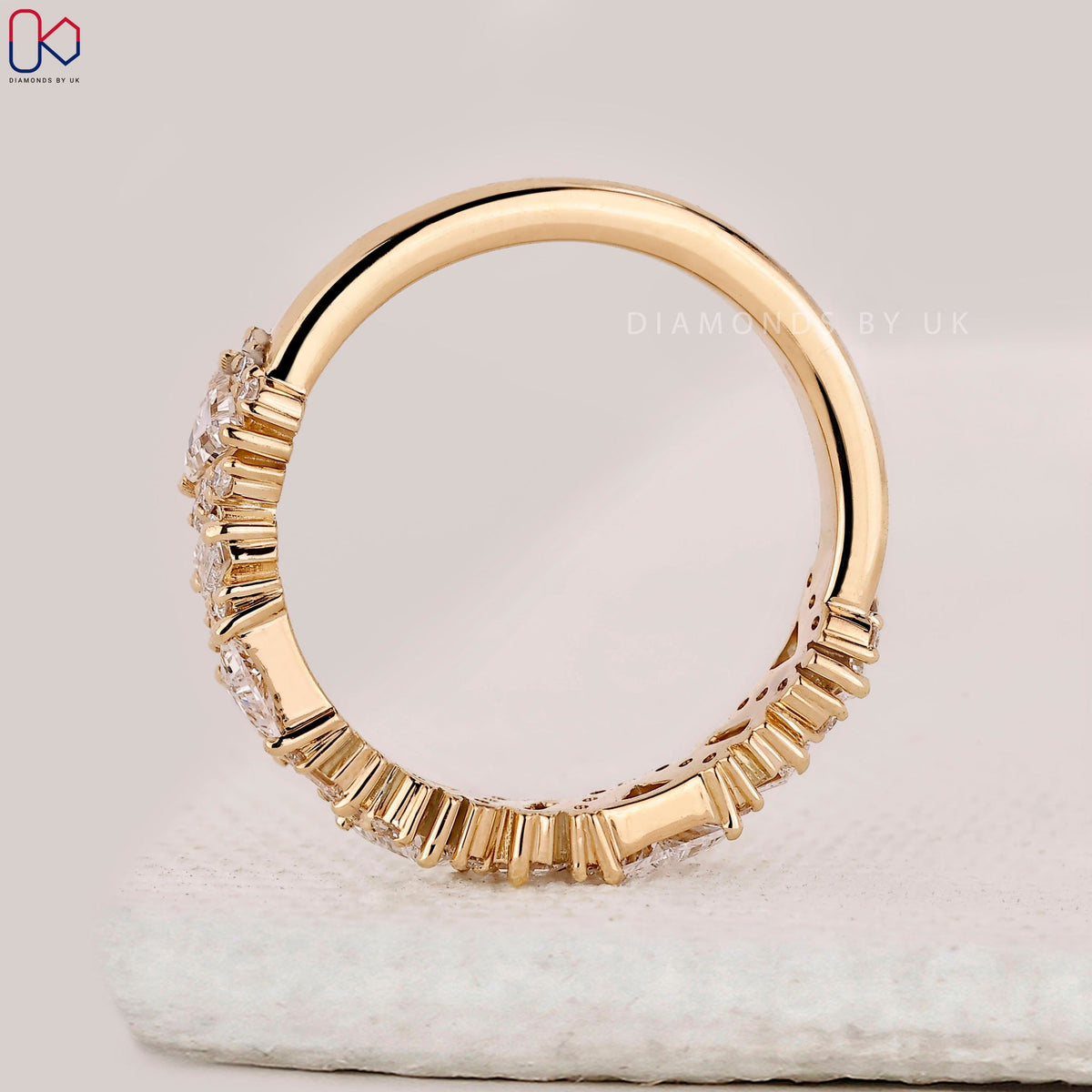 Round, Baguette and Trillion Cut Half Eternity Band