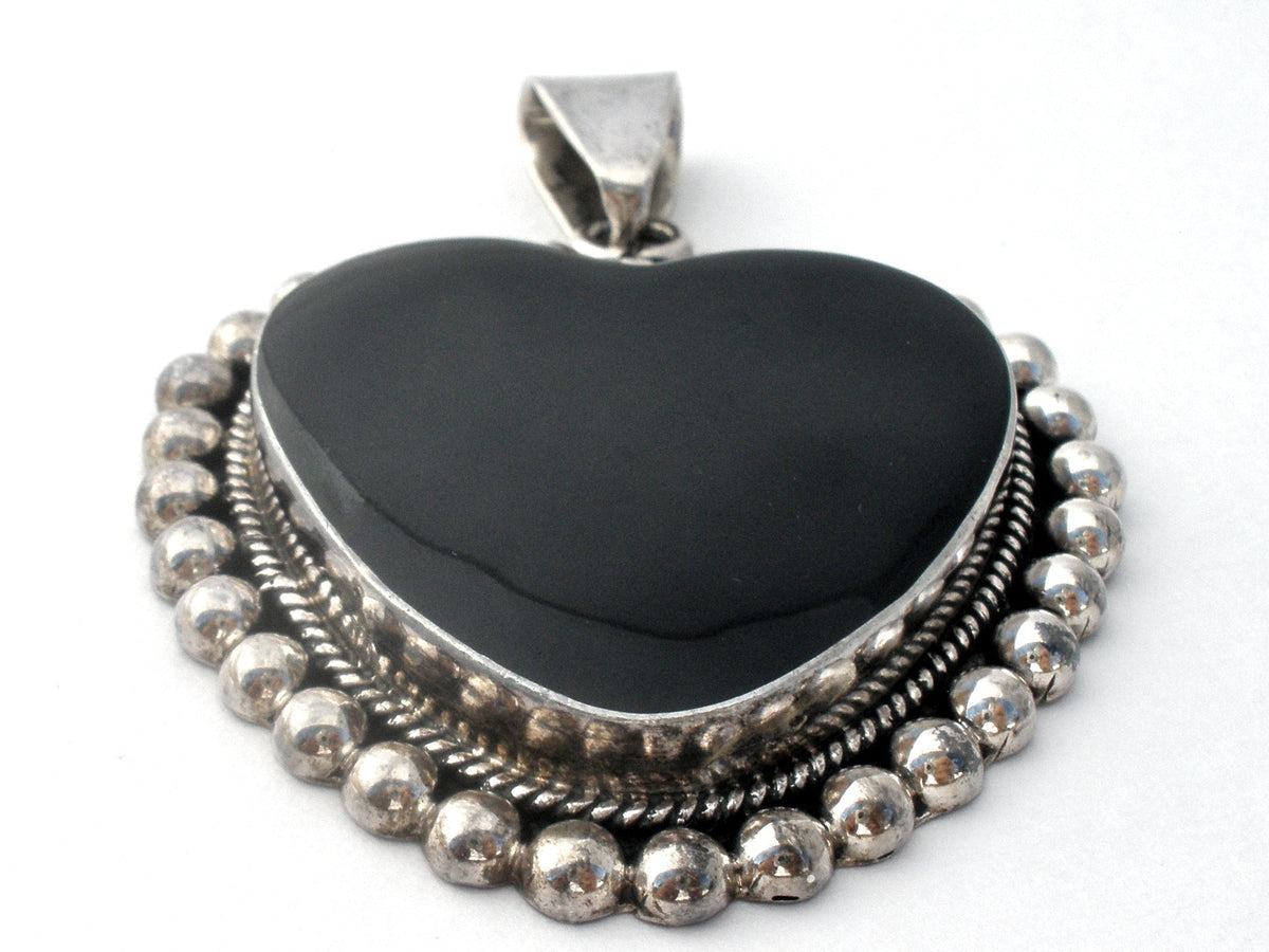 Black Onyx Heart Pendant Sterling Silver