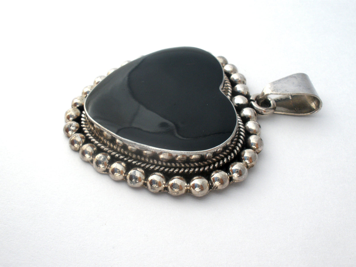 Black Onyx Heart Pendant Sterling Silver
