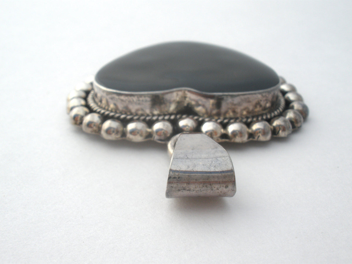 Black Onyx Heart Pendant Sterling Silver