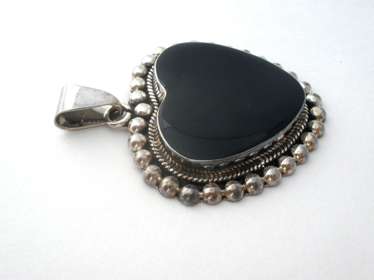 Black Onyx Heart Pendant Sterling Silver