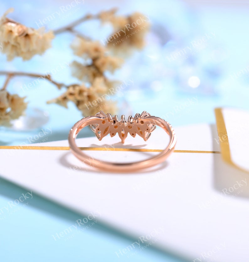 Vintage Moissanite wedding band women band | rose gold Diamond band | bridal ring |unique curved wedding ring| promise ring anniversary band