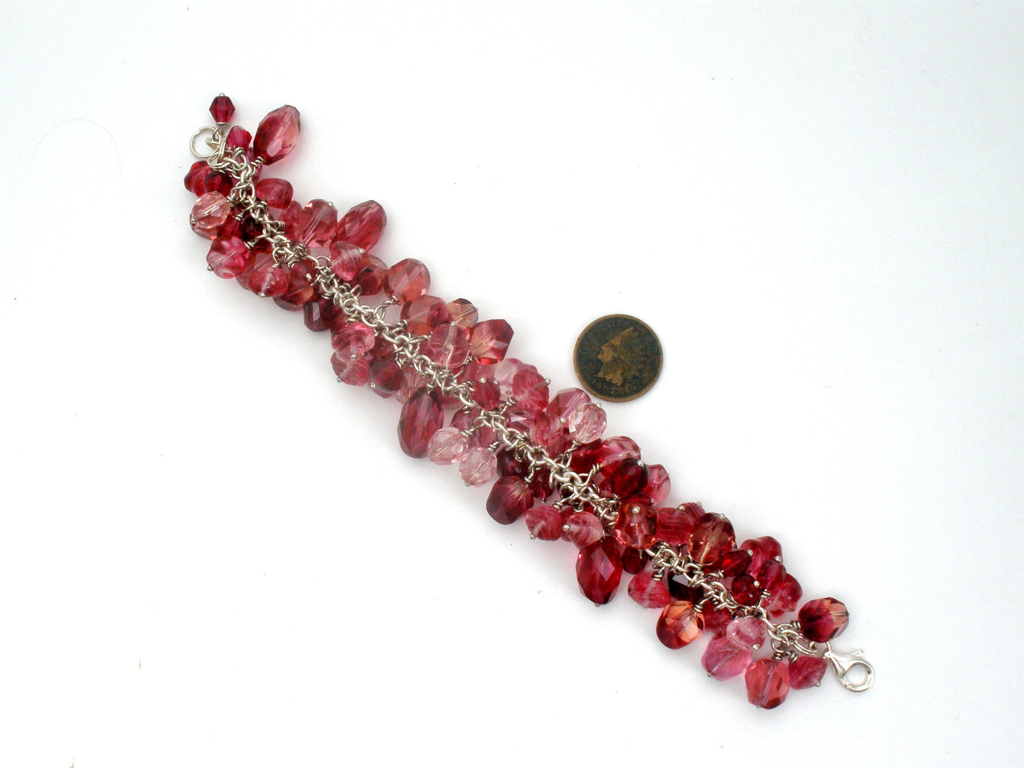 Heavily Pink Crystal Beaded Bracelet 925