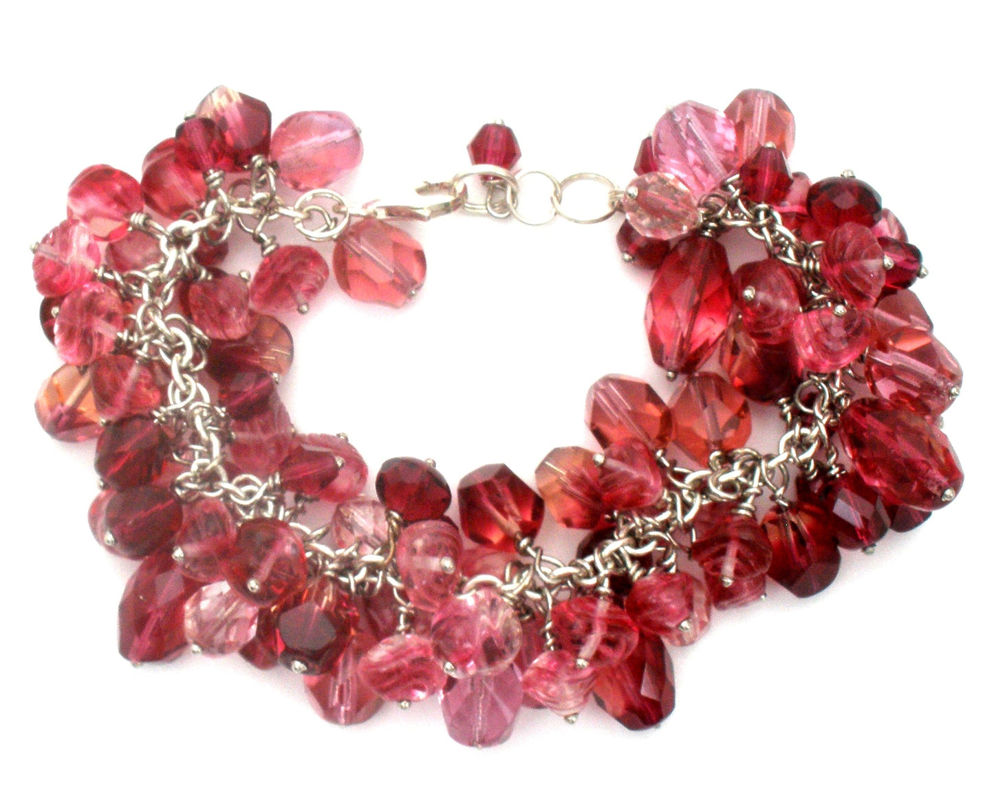Heavily Pink Crystal Beaded Bracelet 925