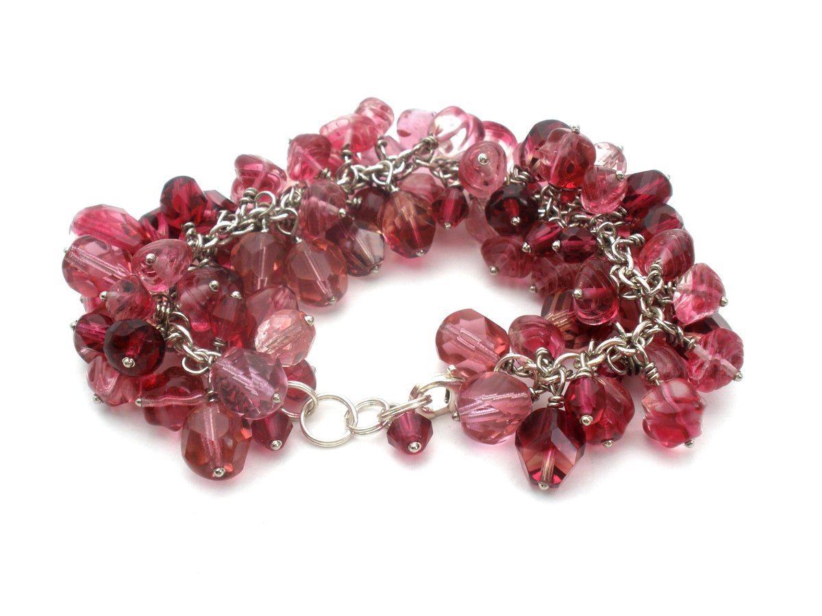 Heavily Pink Crystal Beaded Bracelet 925
