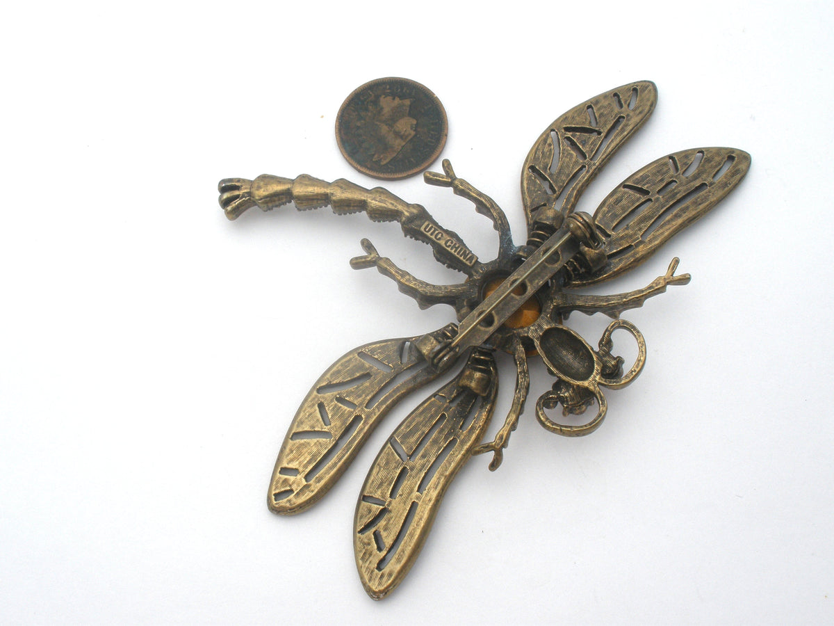 Dragonfly Trembler Brooch Pin With Rhinestones
