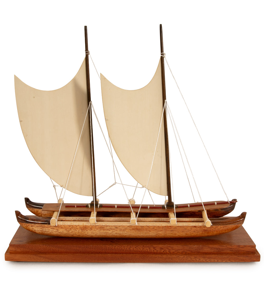 Koa 11.5”L Canoe "Hawaiian Voyage 2 Hull Sail/Hibiscus" by Francis Pimmel - PIMM46485C