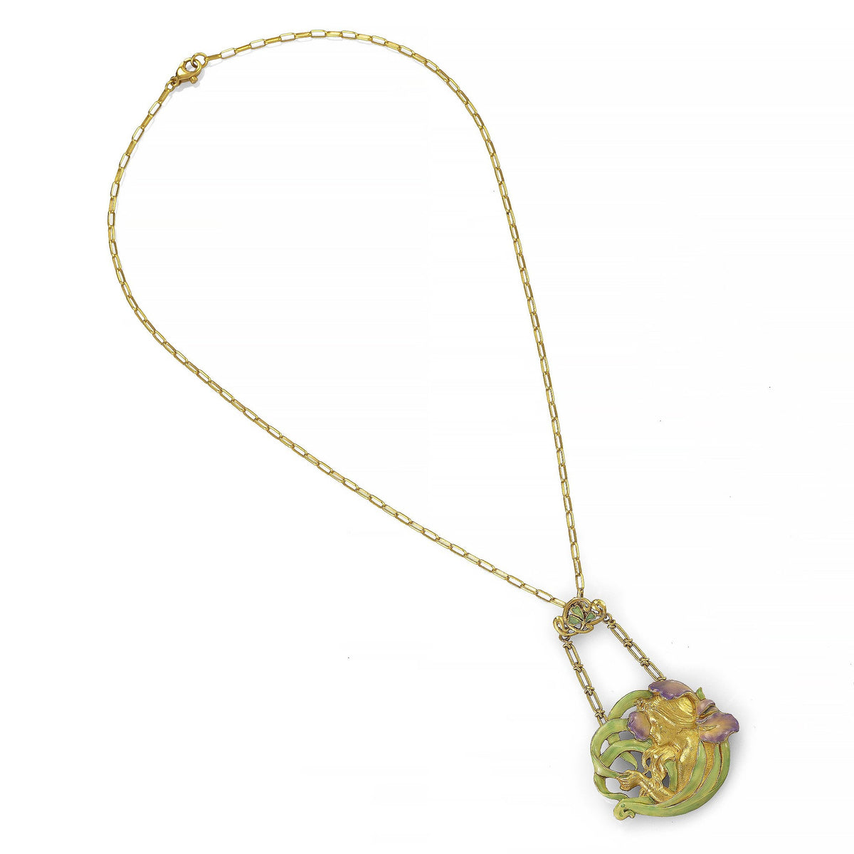 André Rambour "Femme-Fleur" Enamel Gold Pendant Necklace