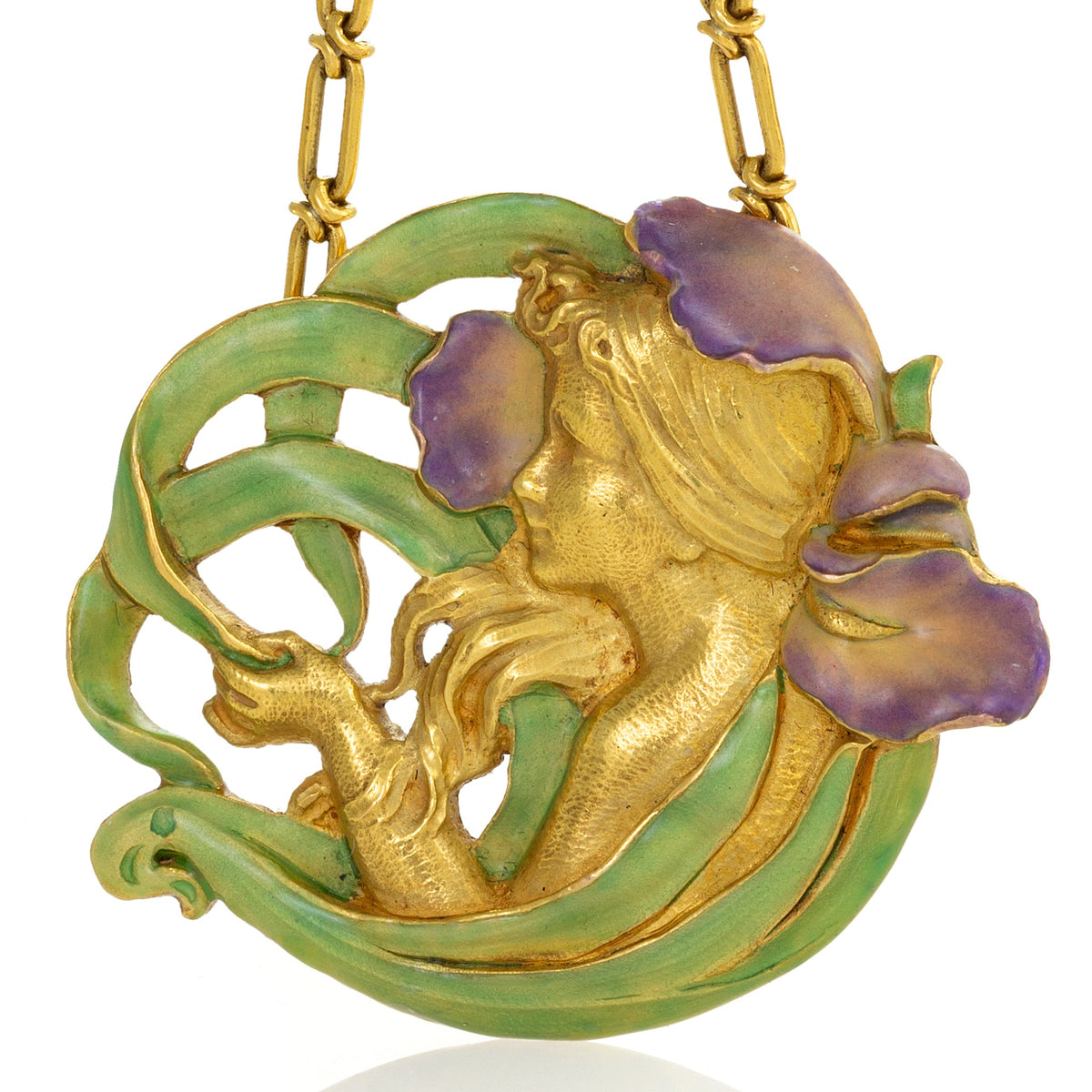 André Rambour "Femme-Fleur" Enamel Gold Pendant Necklace