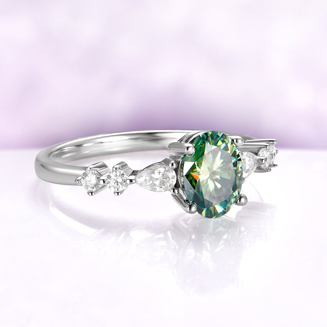 Pacific Green Moissanite Engagement Ring in Sterling Silver
