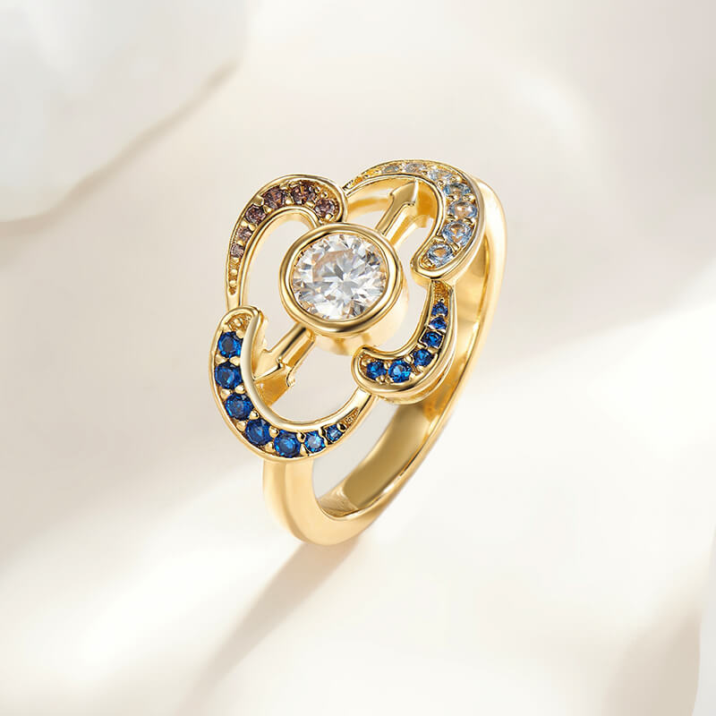 Paintings "The Persistence of Memory" Inspired Moissanite Clock Engagement Ring