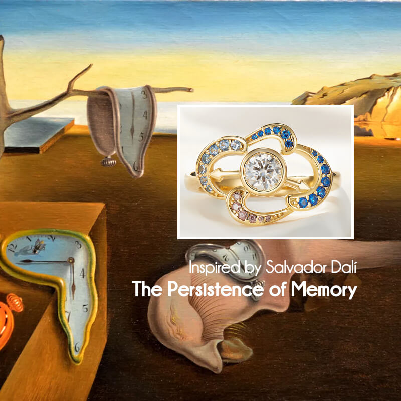 Paintings "The Persistence of Memory" Inspired Moissanite Clock Engagement Ring