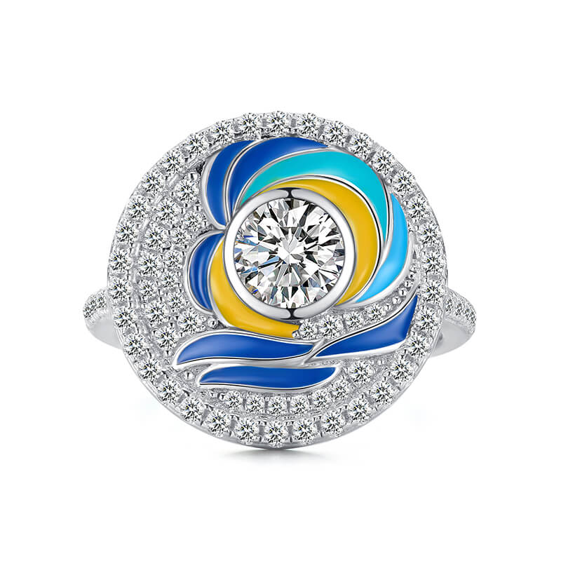 Paintings "The Starry Night" Inspired Moissanite Enamel Engagement Ring