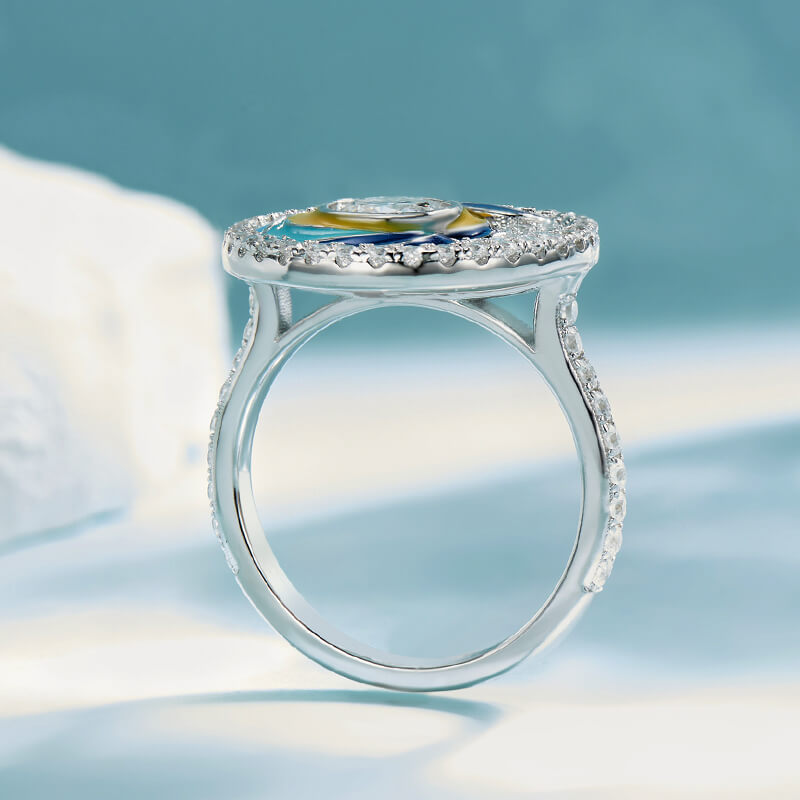 Paintings "The Starry Night" Inspired Moissanite Enamel Engagement Ring