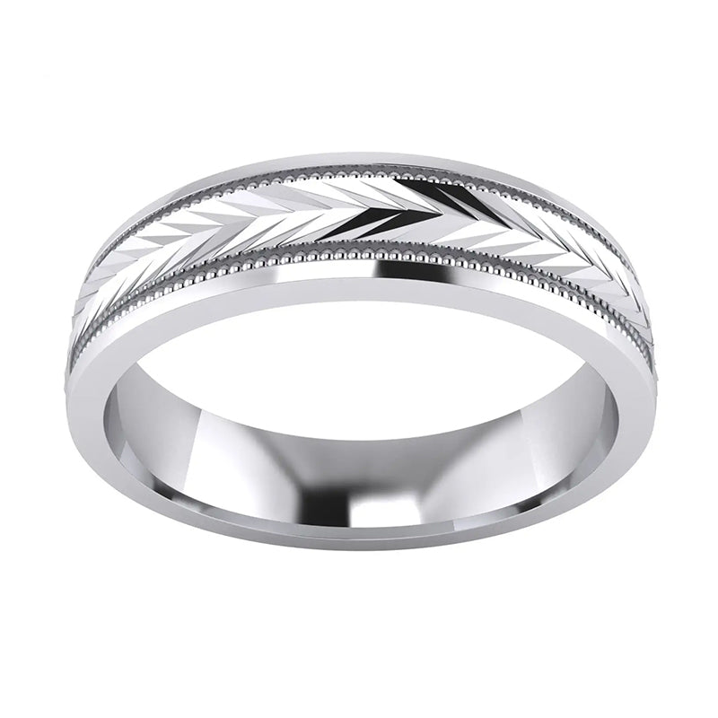 Milgrain Patterned Wedding Band Ring Polished Step In Sterling Silver