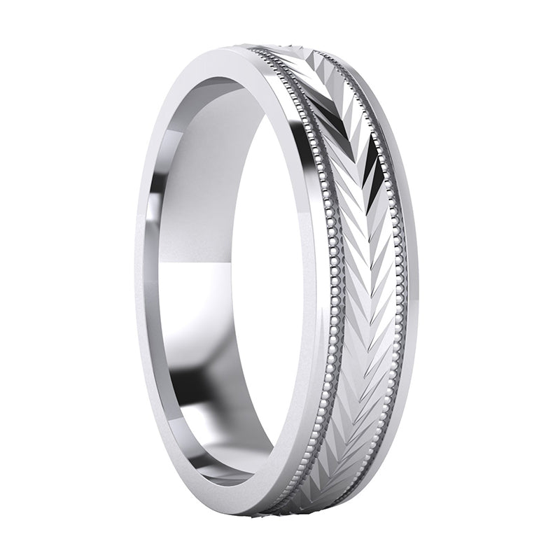 Milgrain Patterned Wedding Band Ring Polished Step In Sterling Silver